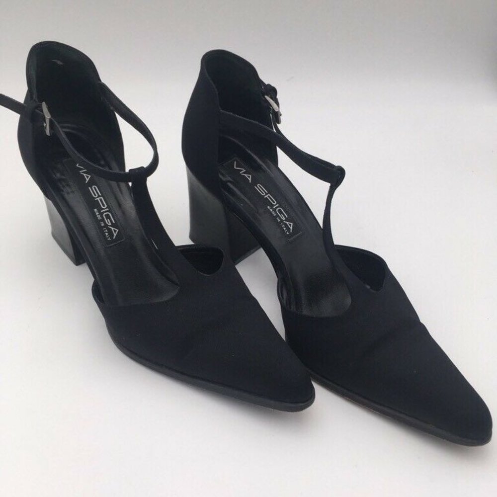 Via Spiga Womens Pump Block Heel Shoes Black T Str